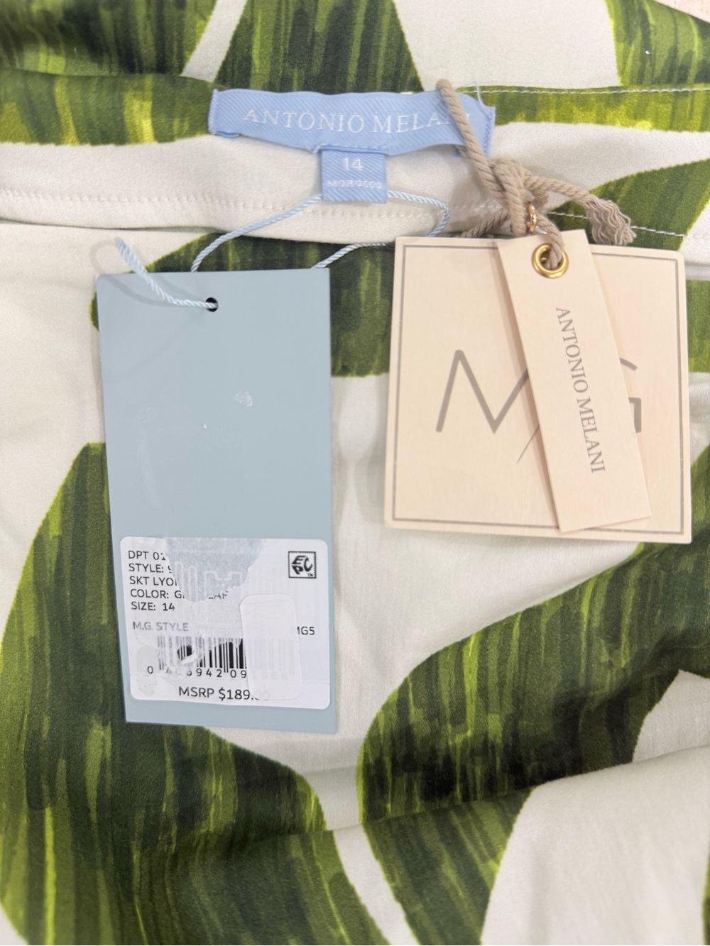 Antonio Melani M.G. Style Lyons Printed Faux Wrap Asymmetric Skirt Green Leaf - Picture 14 of 16